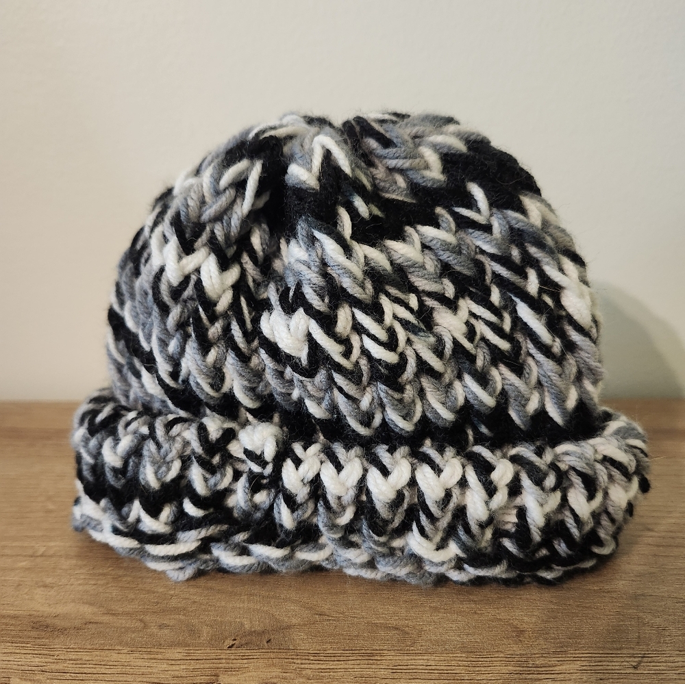 Handmade Knit Black and White Baby Hat